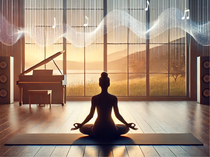 a girl doing yoga ans listening to music