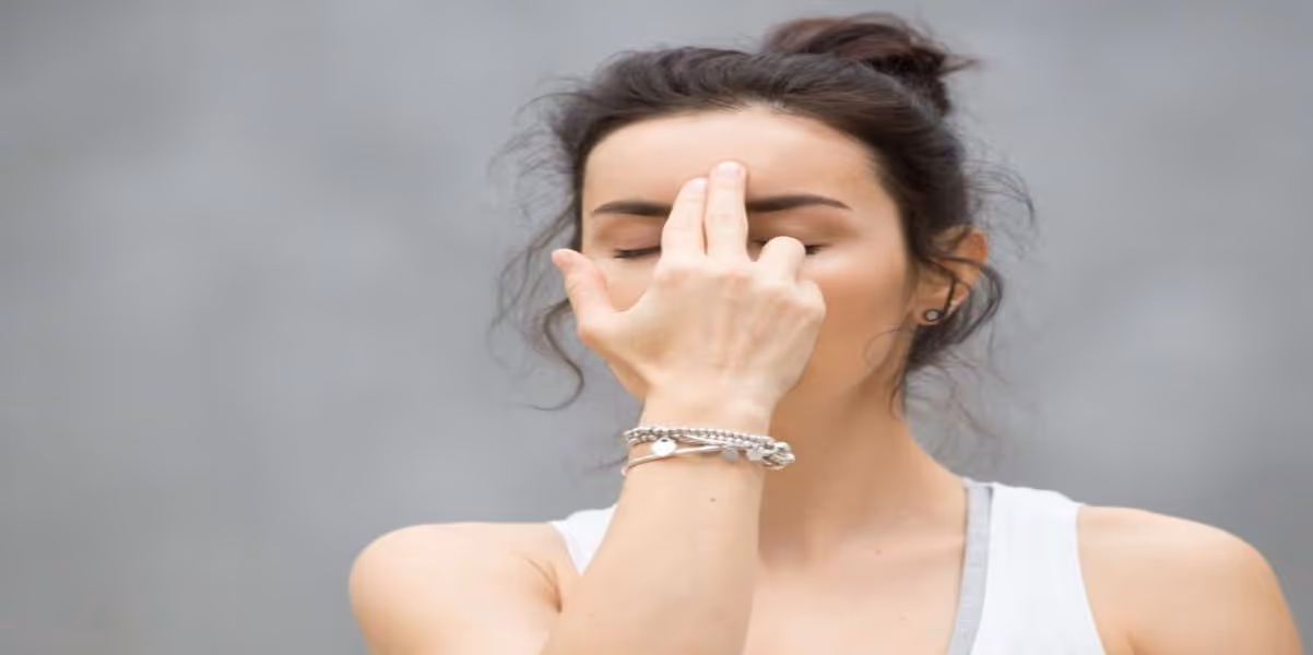 Yogi lady practicing deep breathing