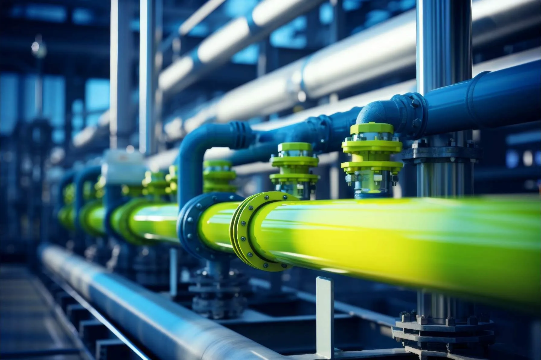 close up of green hydrogen pipe