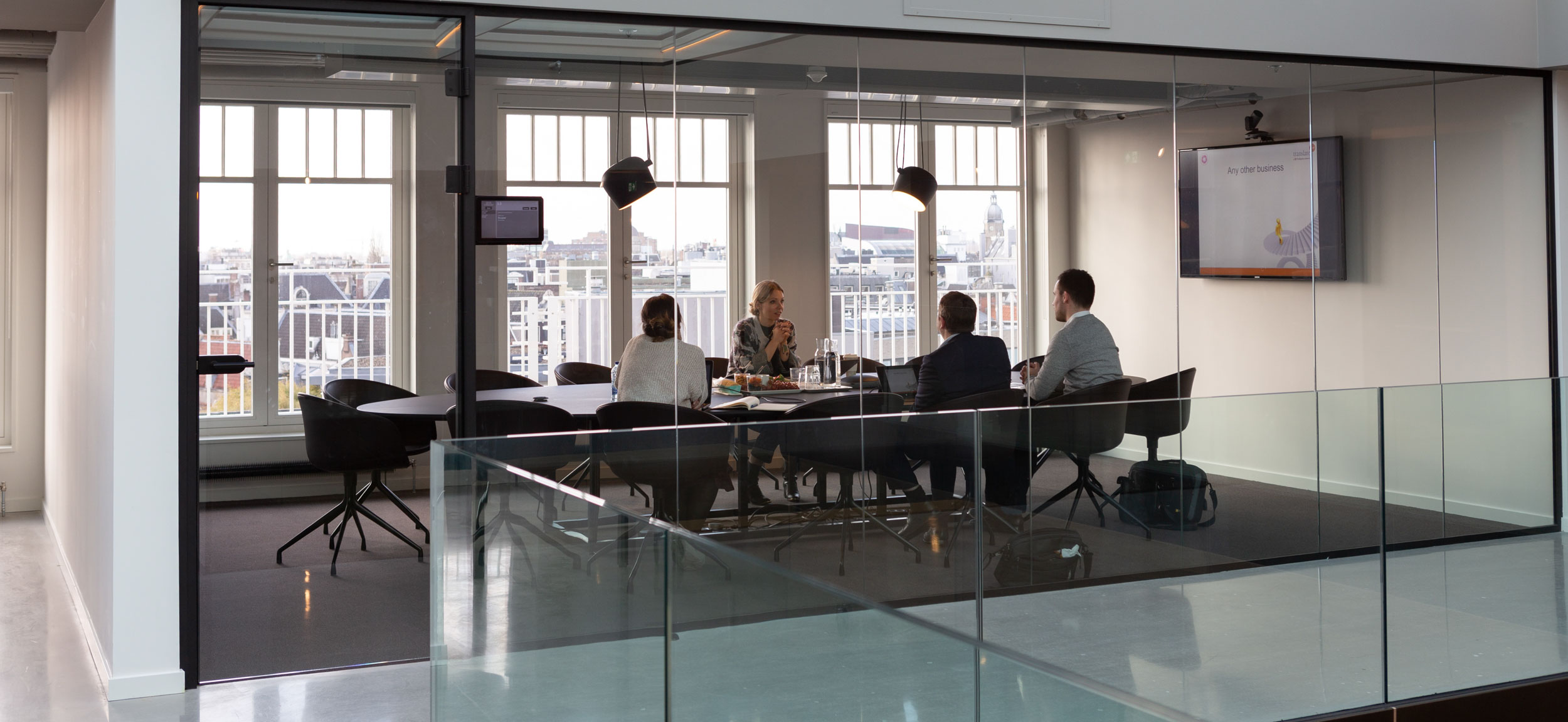 business people chatting around a table