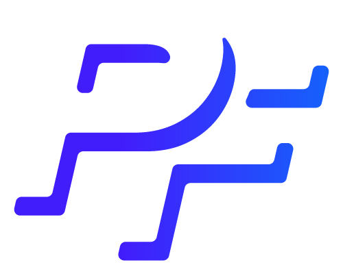 A monogram logo with the letters P and F, representing Patrick Fisher
