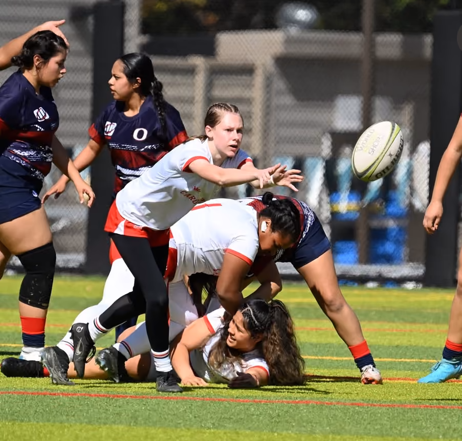 Women's rugby match mid game