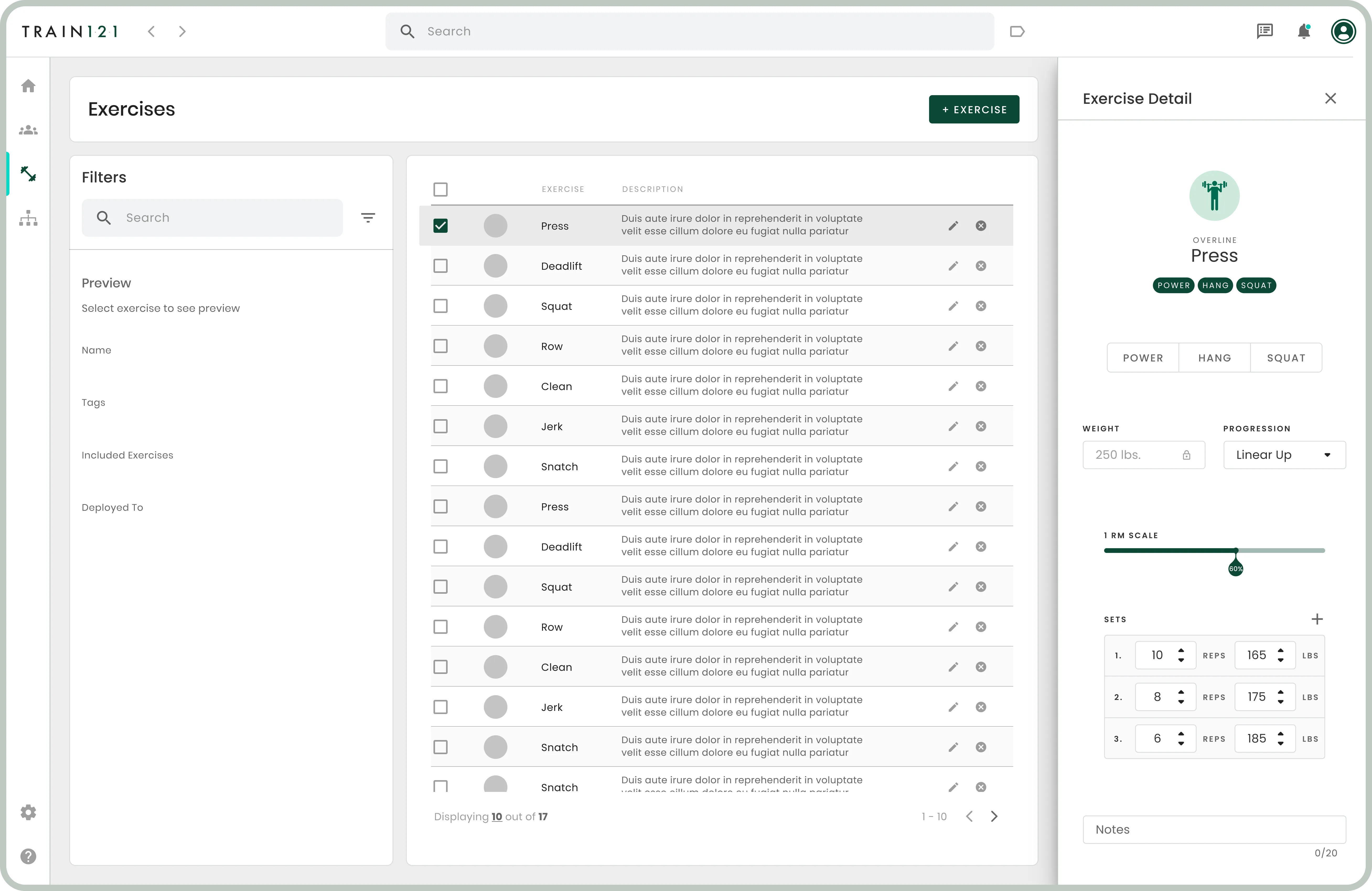 'Exercises' Page (High-Fidelity)