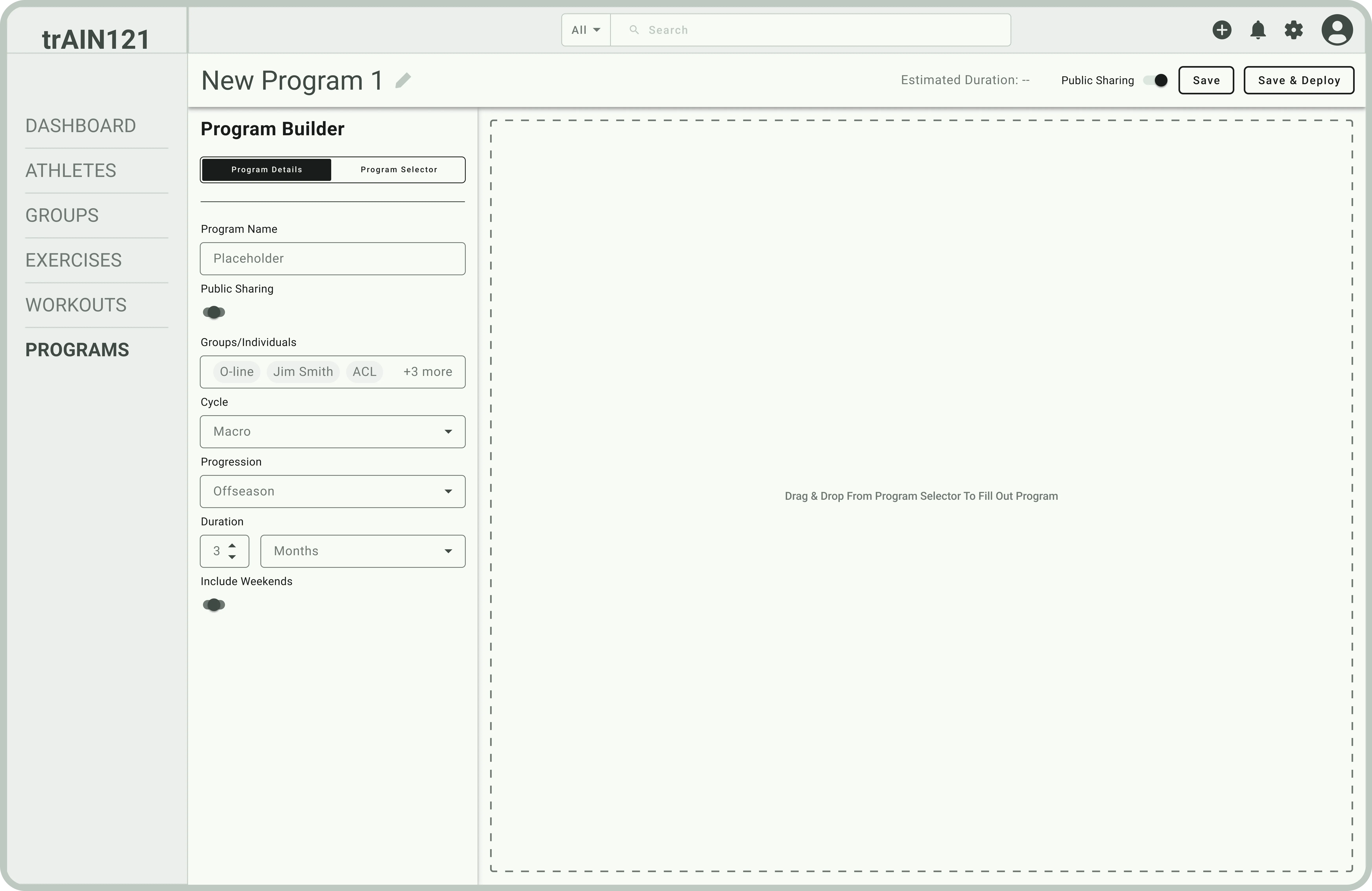 'Programs' Page (Low-Fidelity)
