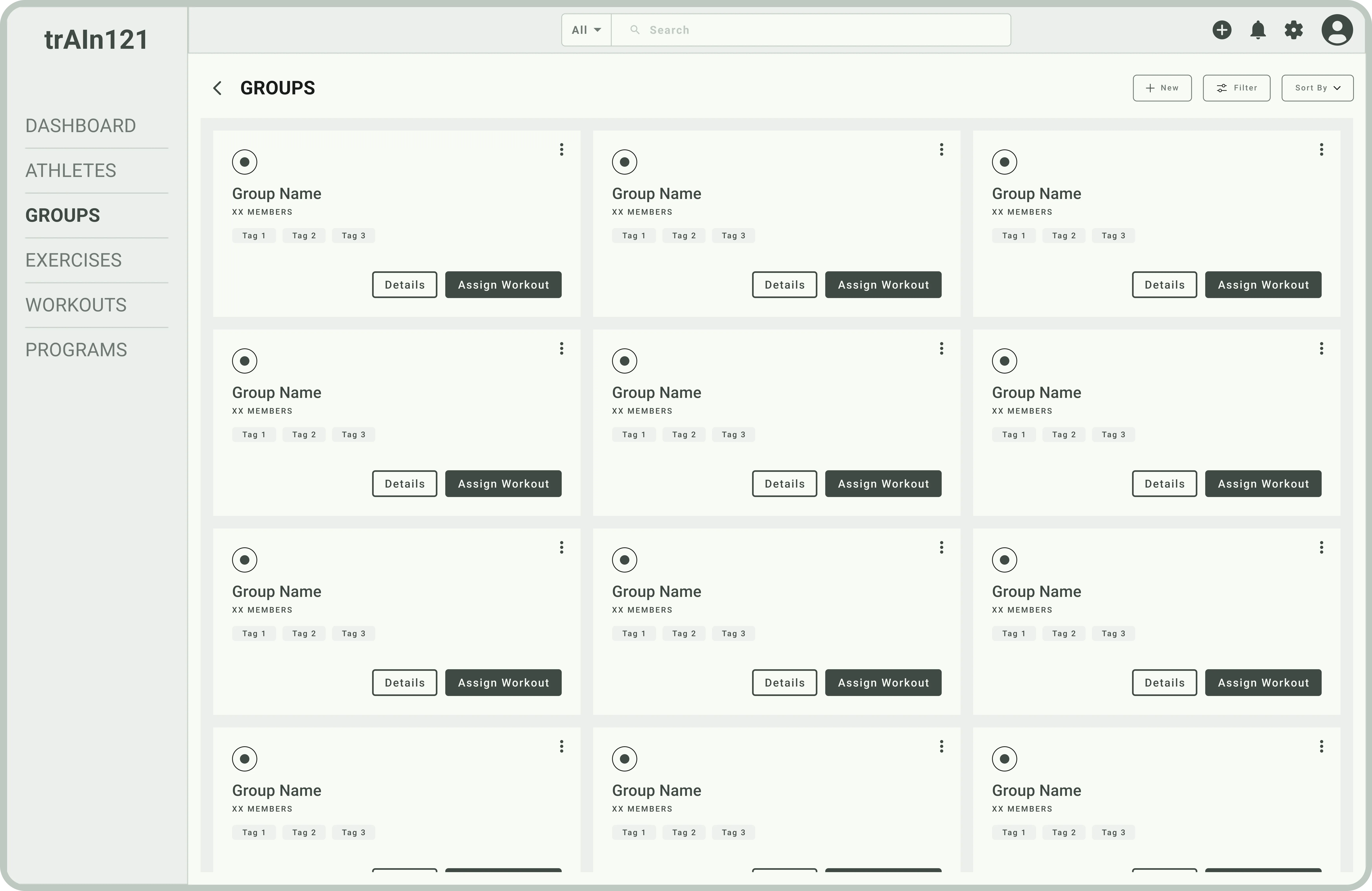 'Groups' Page (Low-Fidelity)