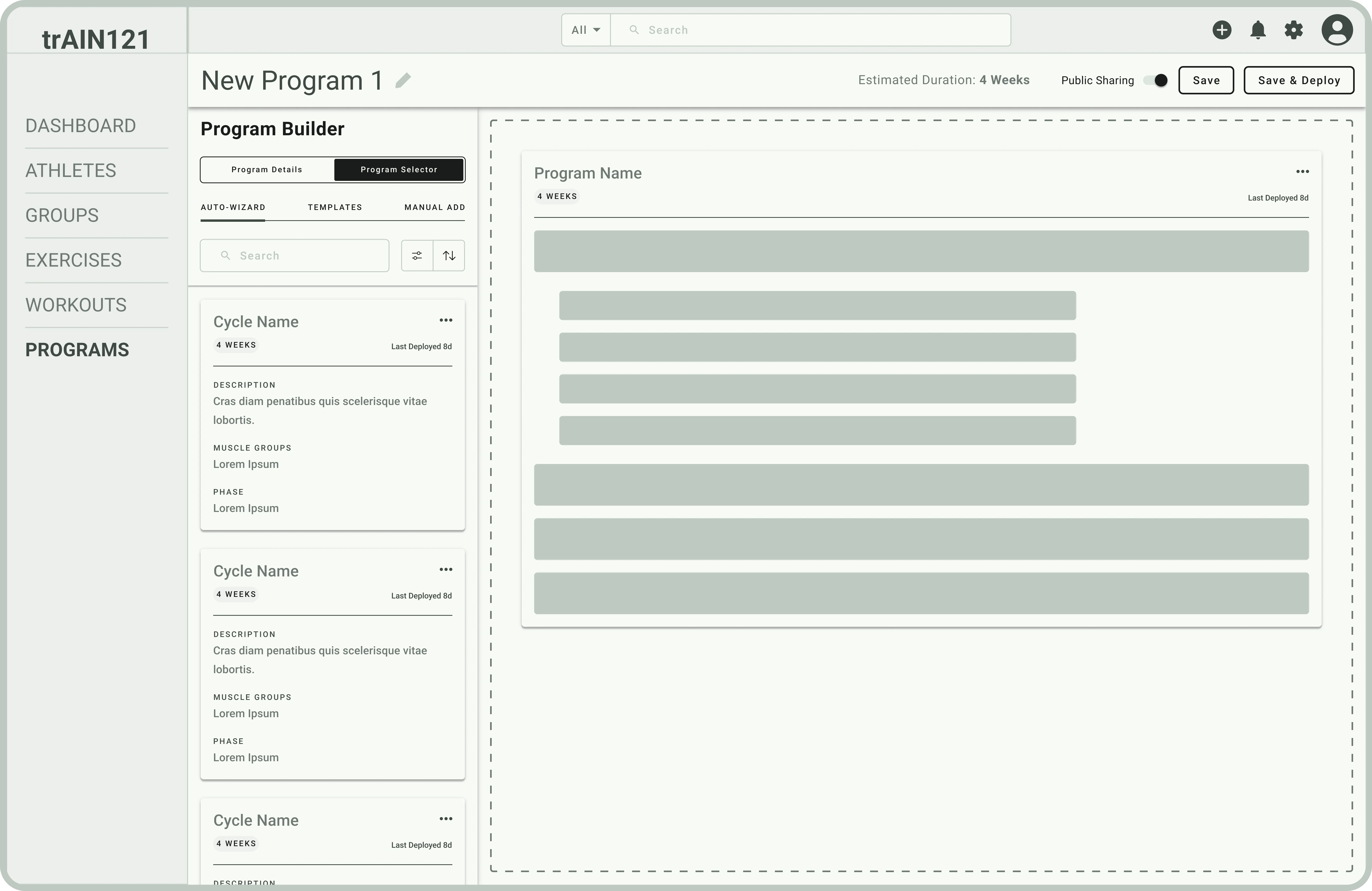 'Programs' Page (Low-Fidelity)