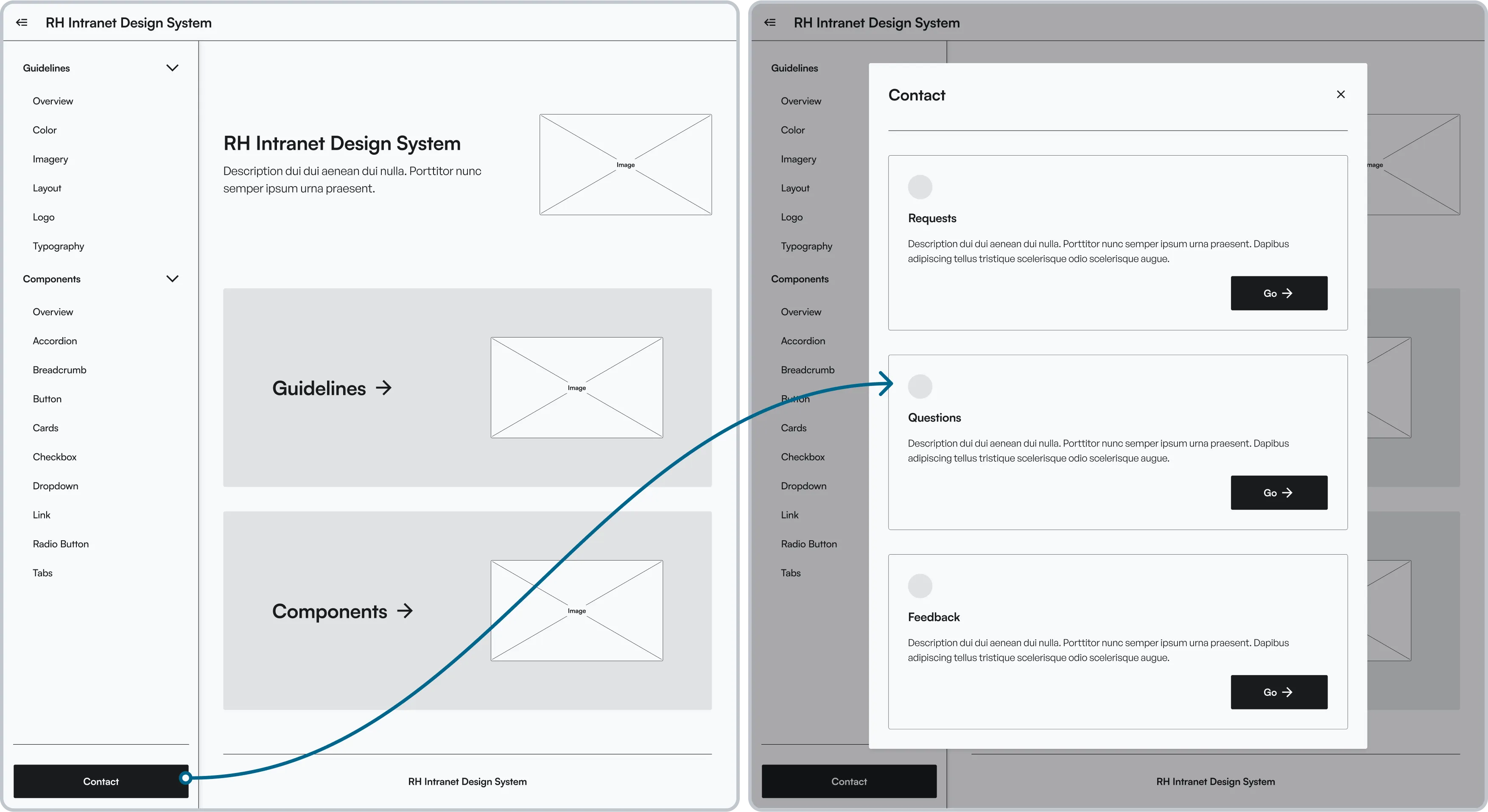 Persistent Contact Modal (Low-Fidelity)
