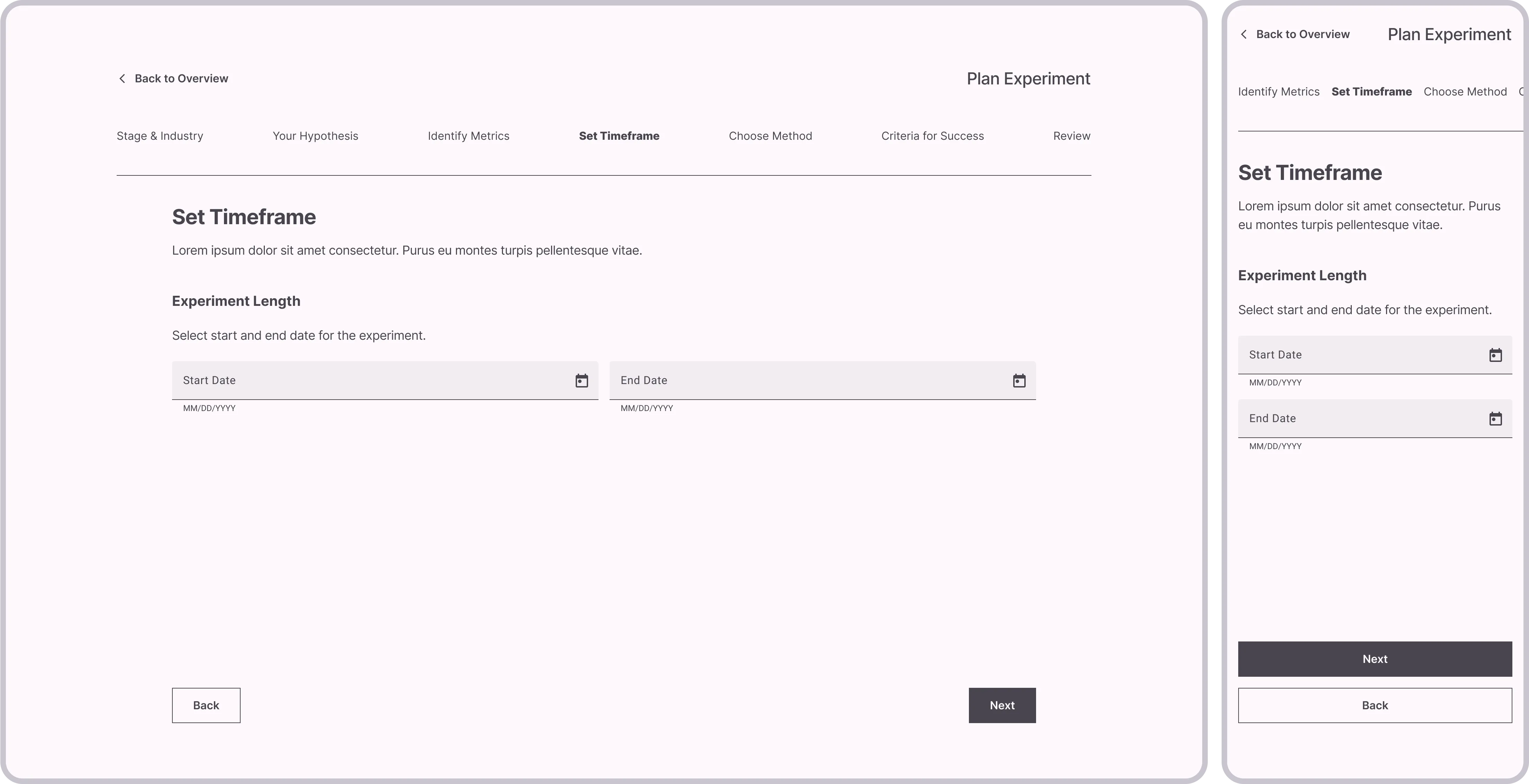 Planning Experiment: Set Timeframe
