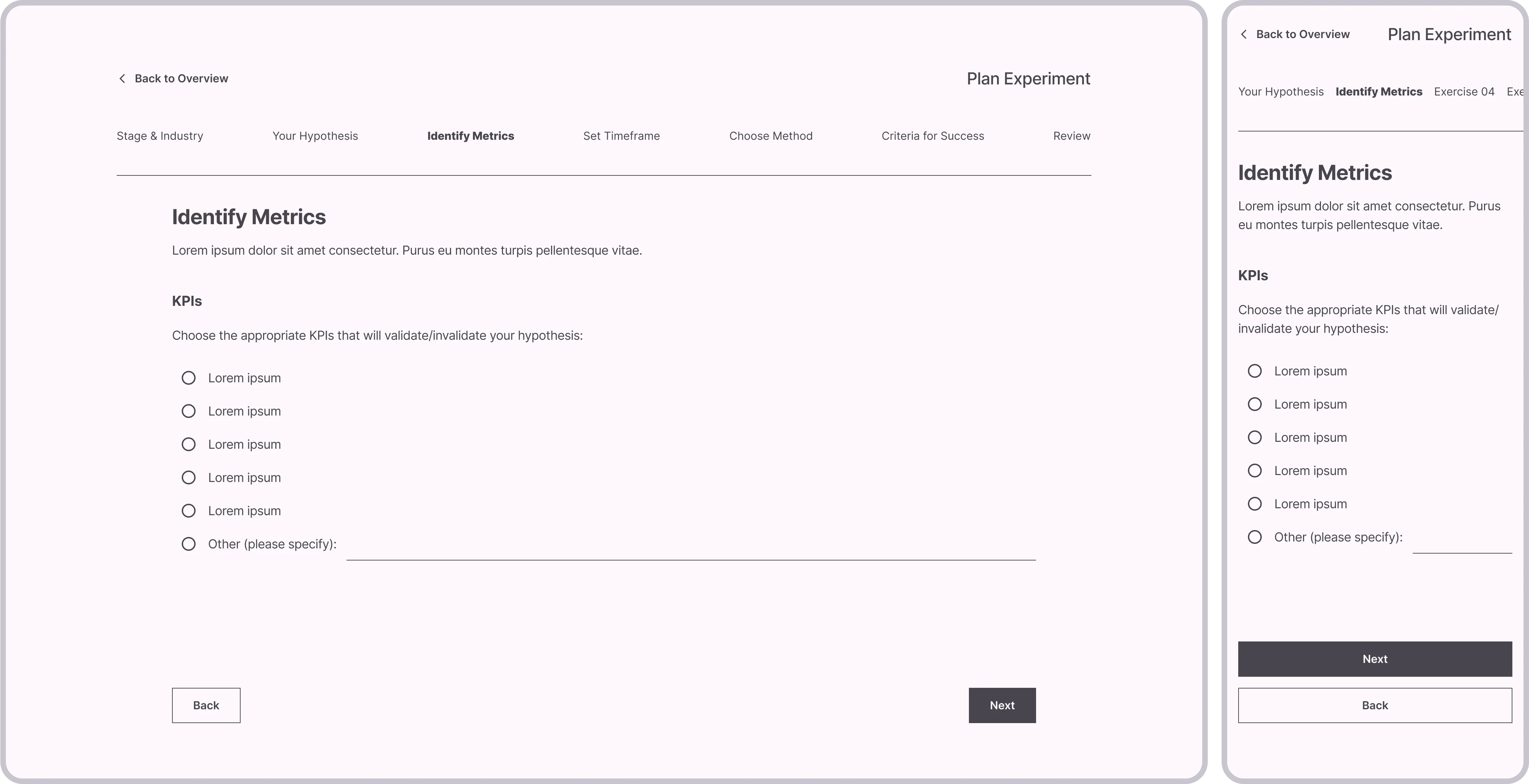 Planning Experiment: Identify Metrics
