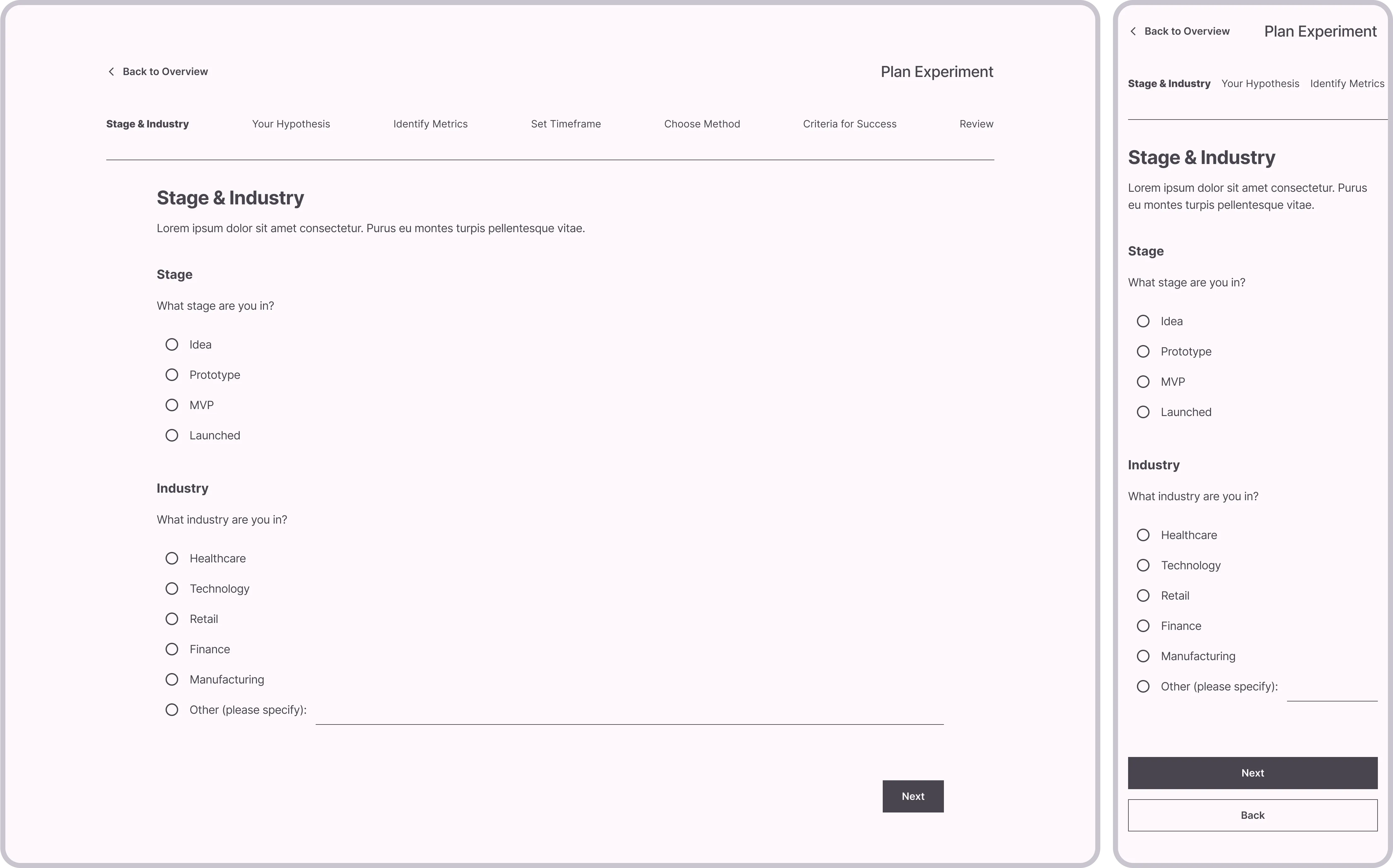 Planning Experiment: Stage & Industry
