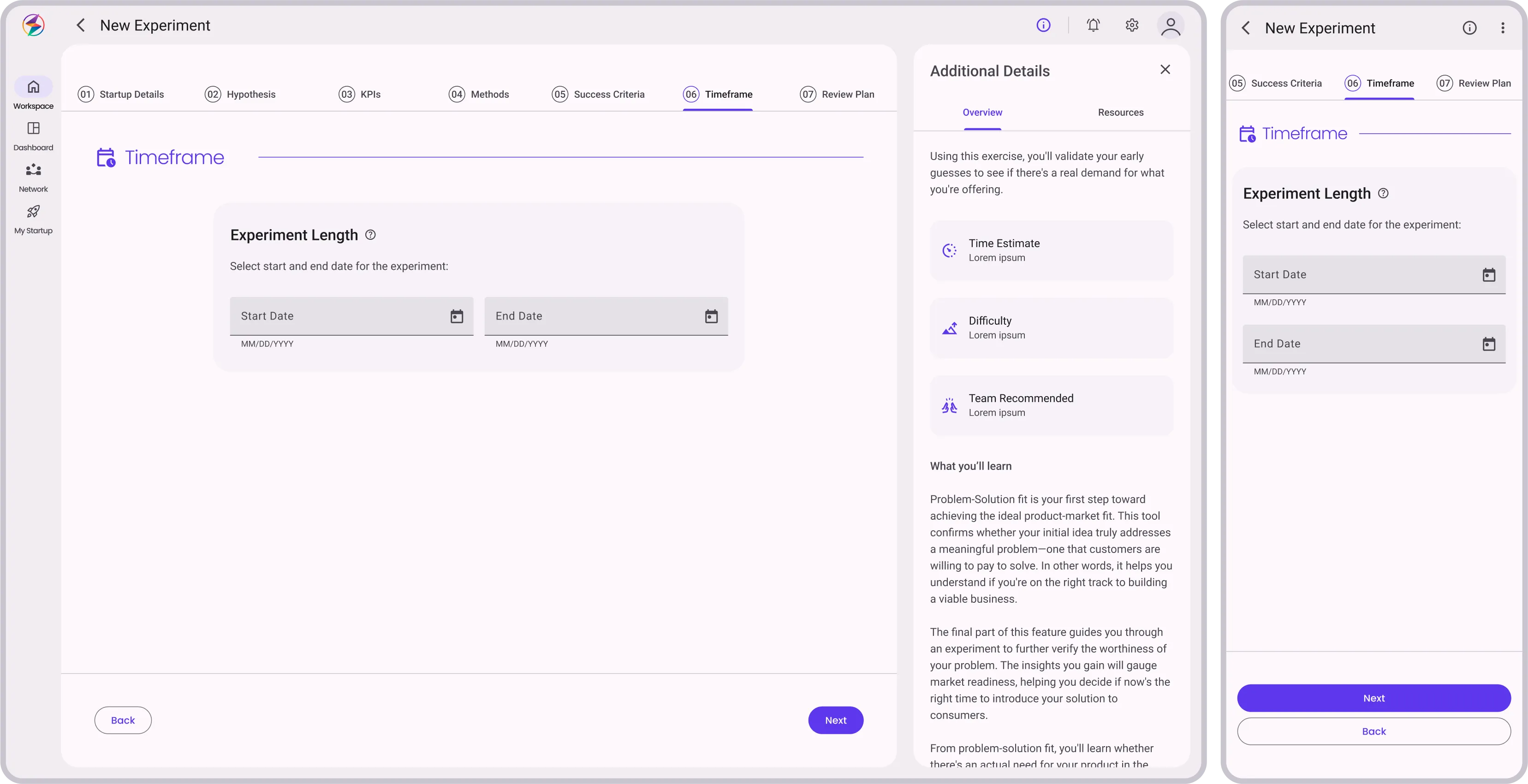 Planning Experiment: Set Timeframe