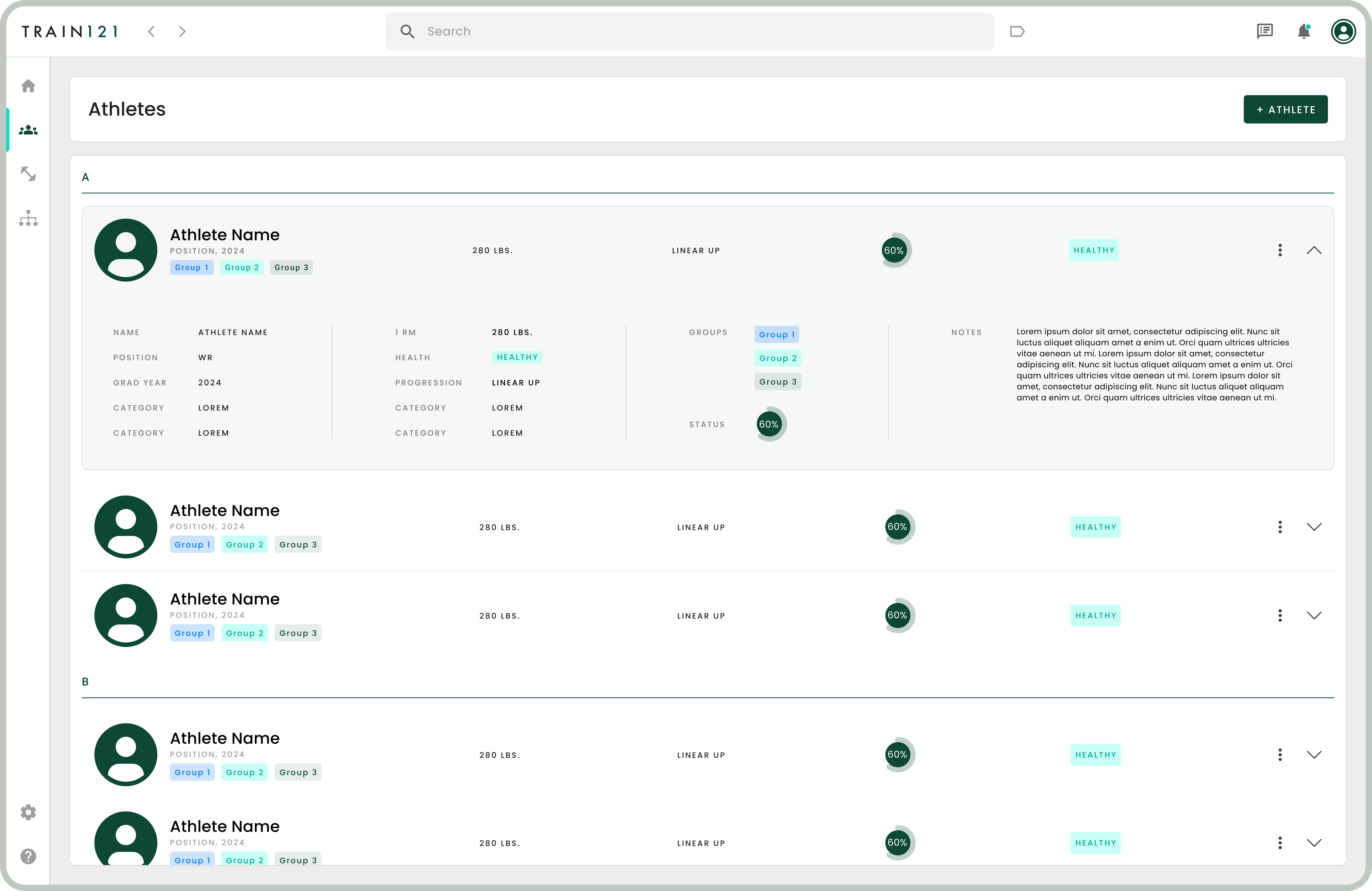 'Athletes' Page (High-Fidelity)