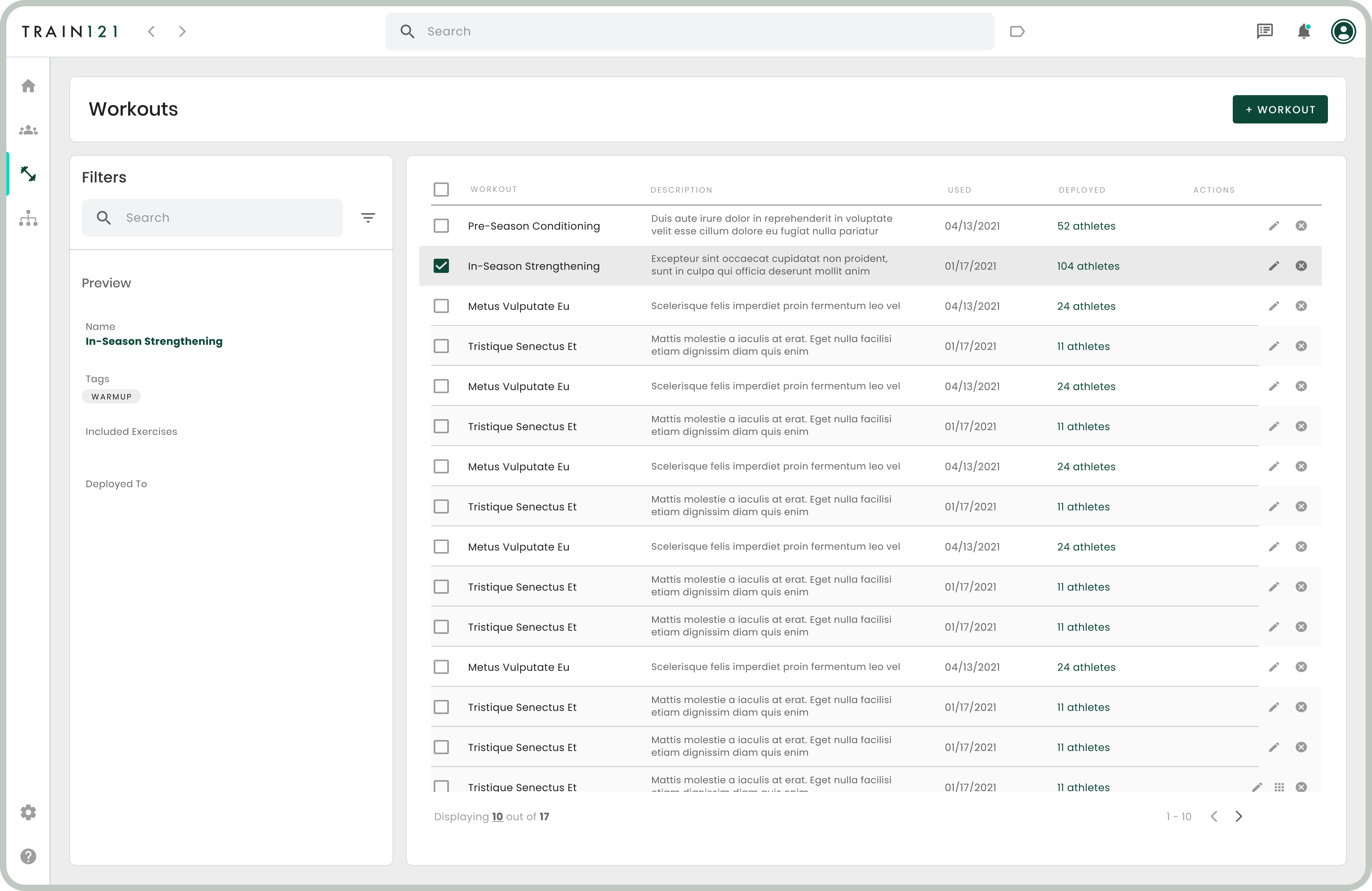 'Workouts' Page (High-Fidelity)
