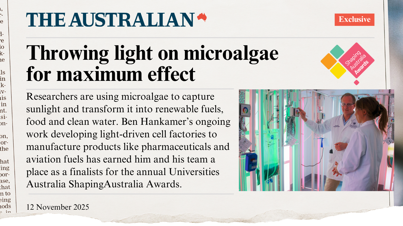 A news paper clipping from the Australian newspaper