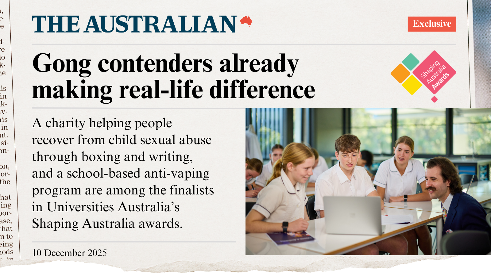 A news paper clipping from the Australian newspaper