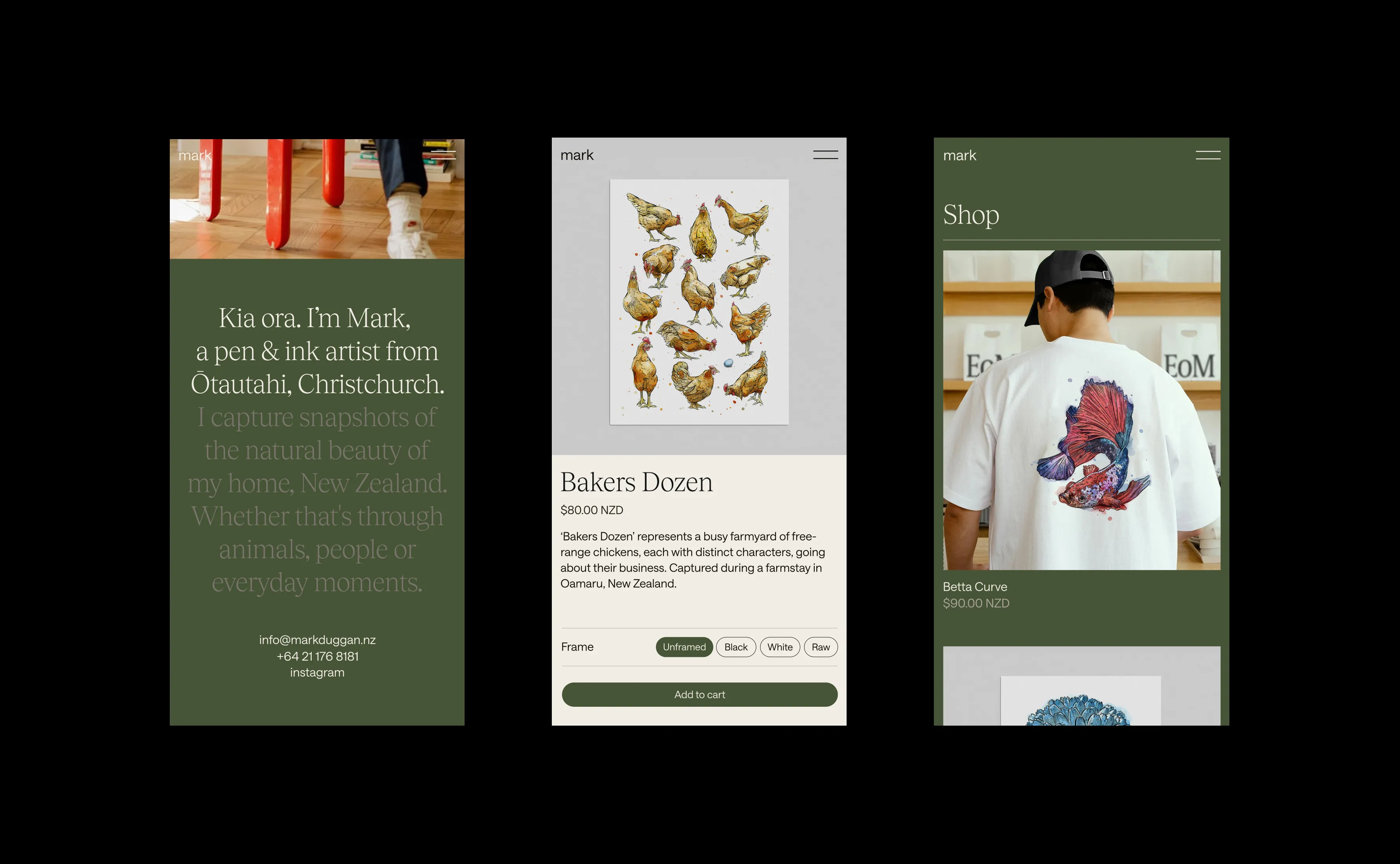 Selection of mobile screens of Mark Duggan Artist website