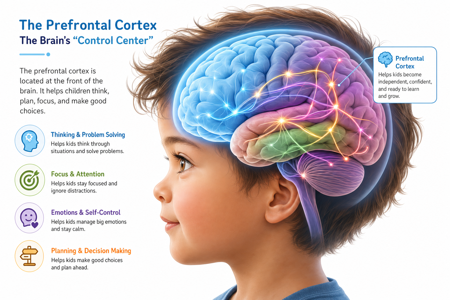 Illustration of the prefrontal cortex in a child's brain