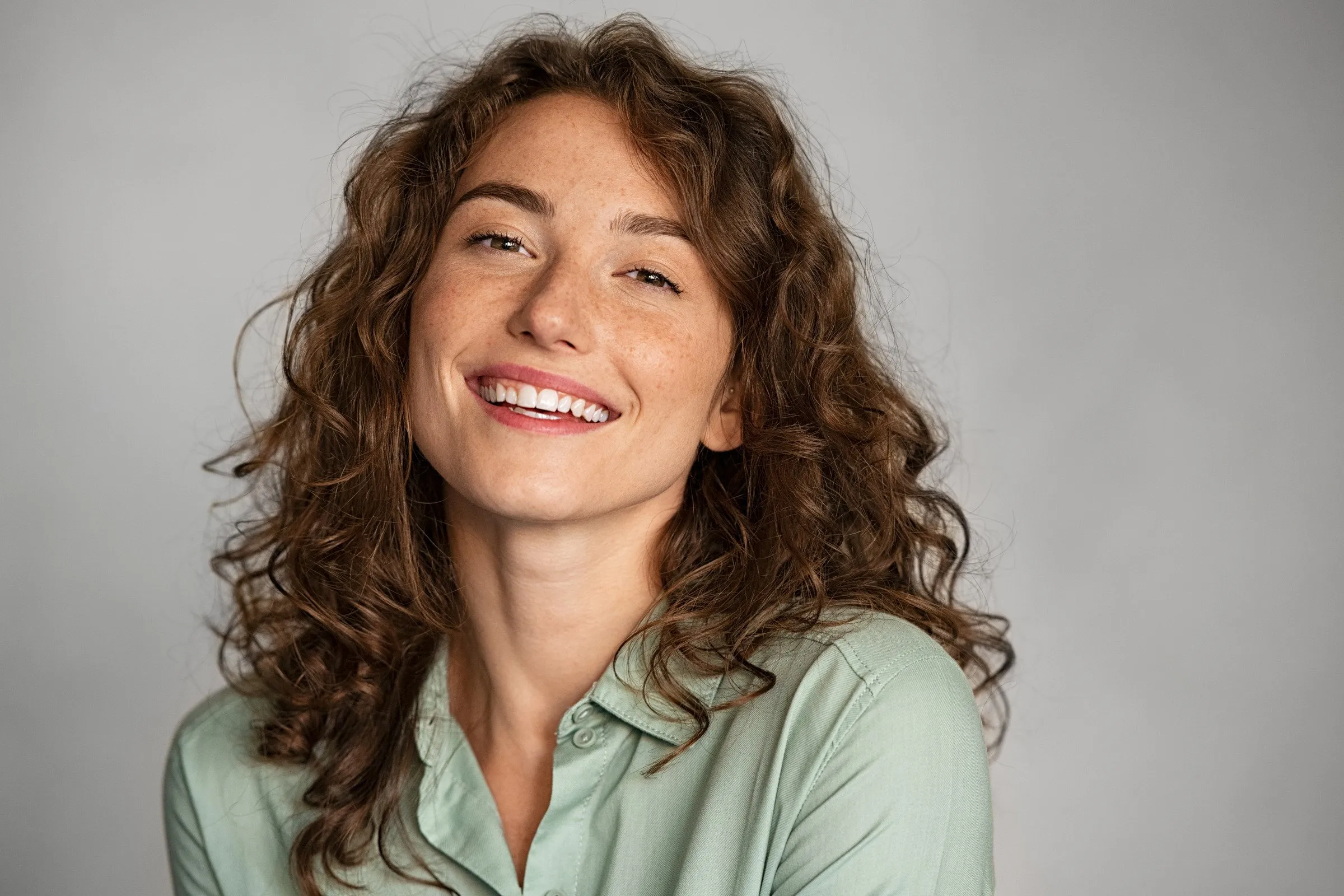 happy curly hair girl
