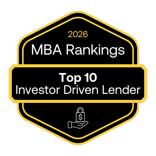 2026 MBA Rankings badge showing Top 10 Investor Driven Lender with a hand holding a locked dollar sign icon.