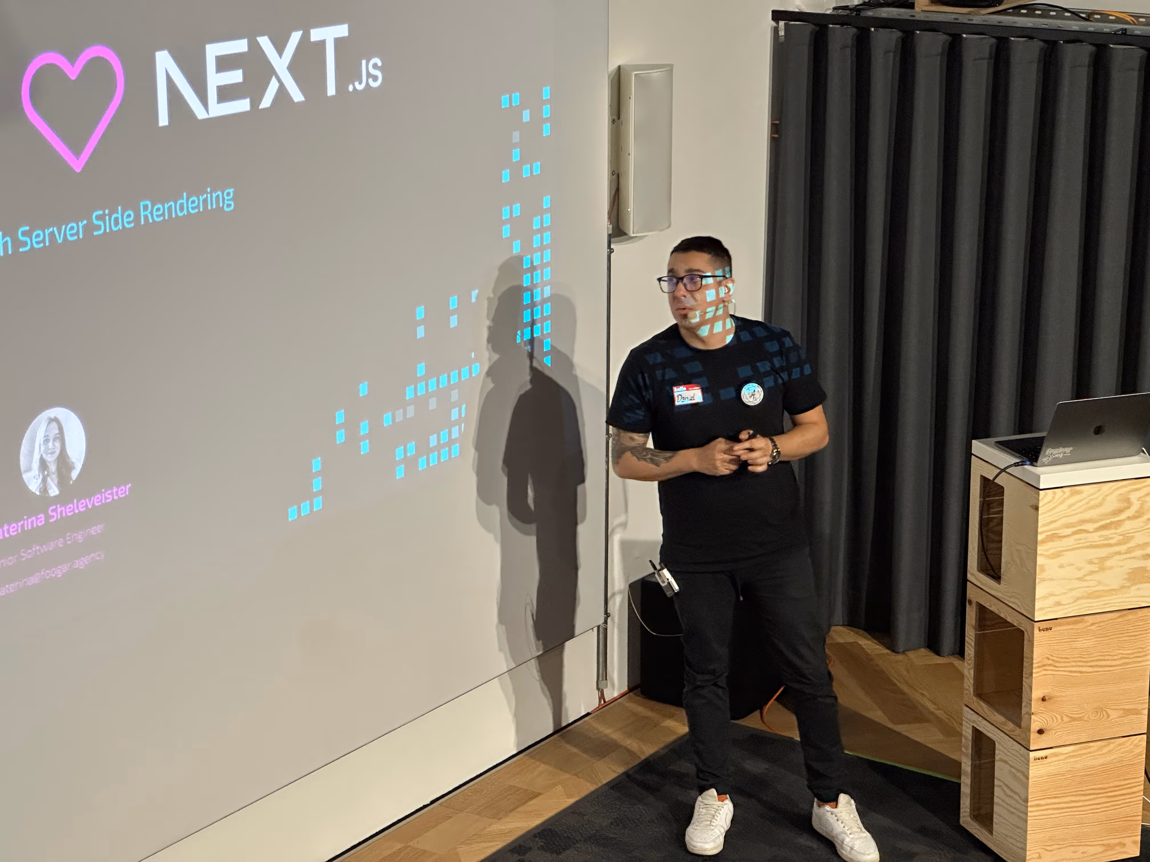 Daniel Bock giving a talk at the Next.js meetup