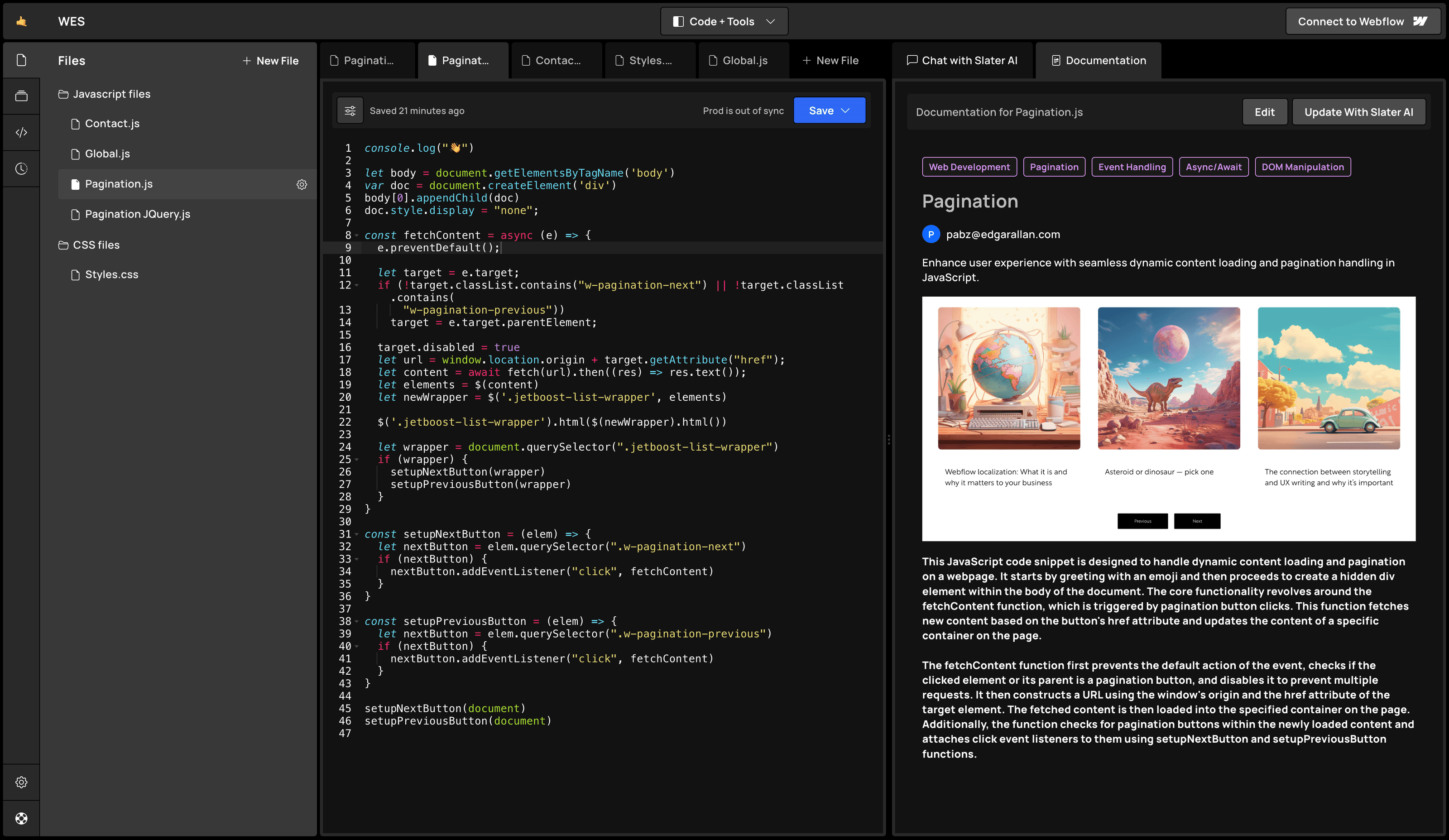 Slater is an AI-powered custom code environment explicitly built for Webflow developers.
