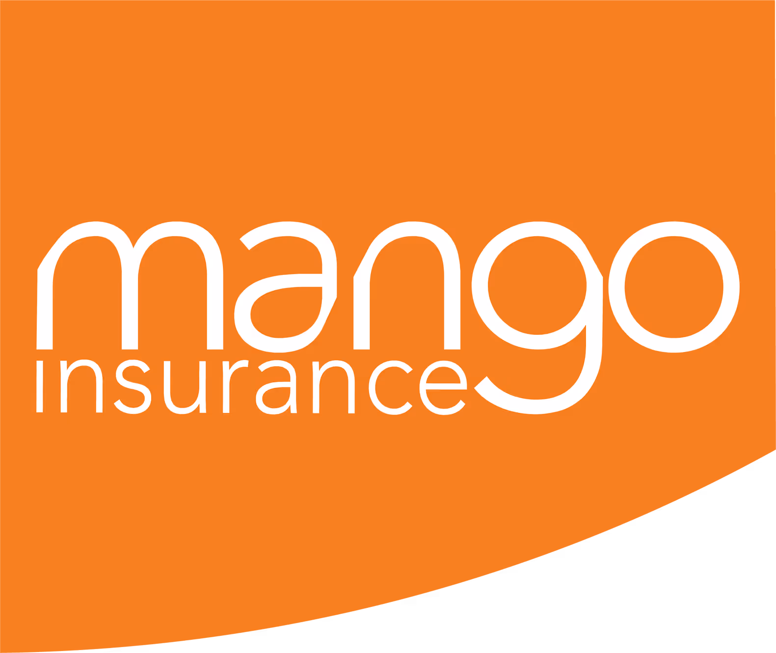 Orange background with white text that says "mango insurance" in lowercase letters.