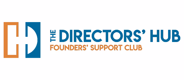 Logo for "The Directors' Hub Founders' Support Club" with stylized orange and blue letters.