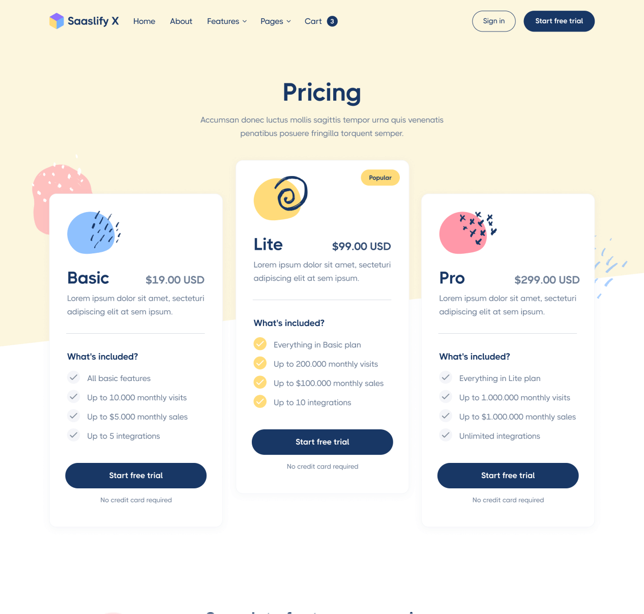 Saaslify X - Pricing page - Modern SaaS Webflow Template