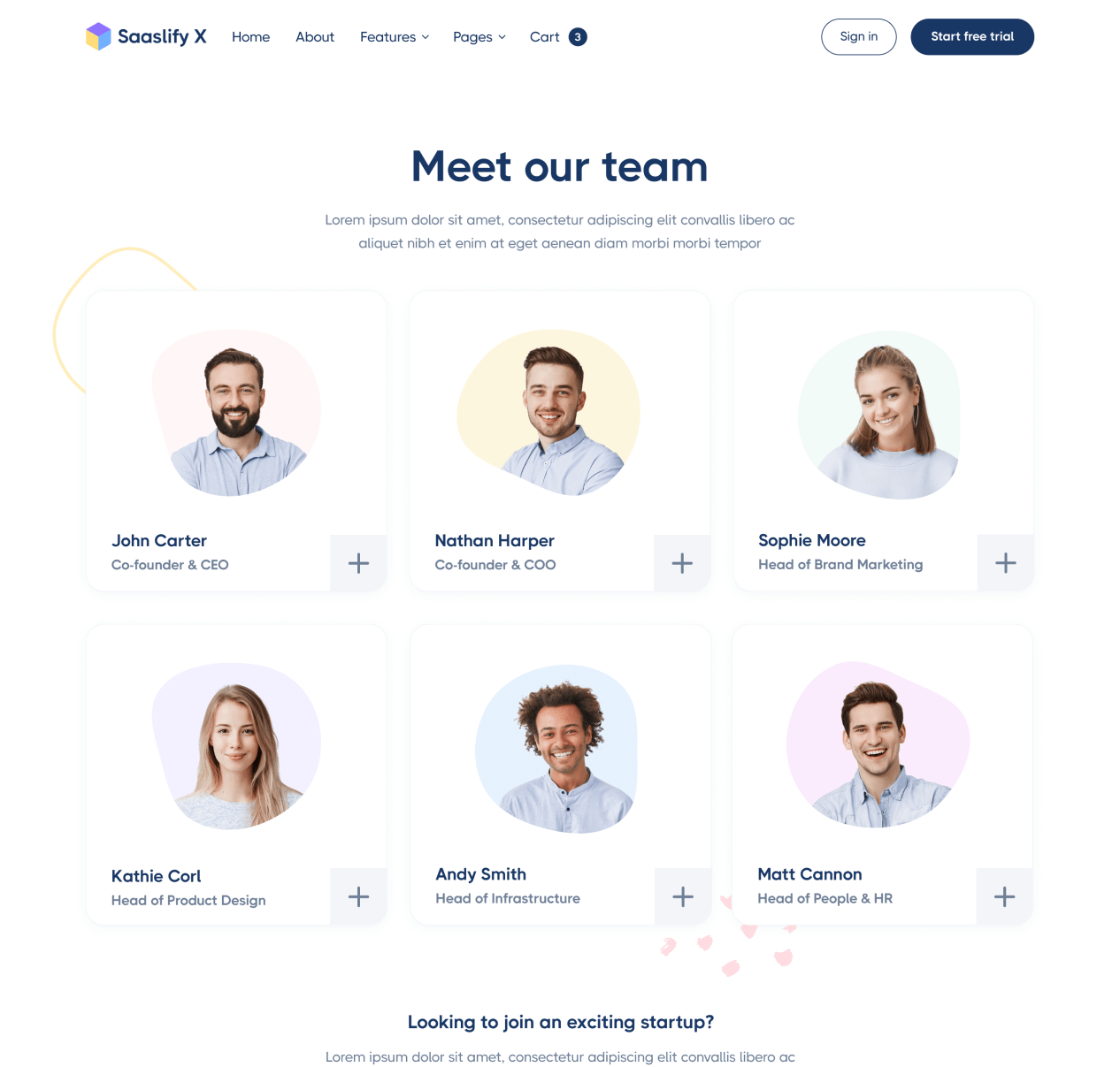 Saaslify X - Team page - Modern SaaS Webflow Template