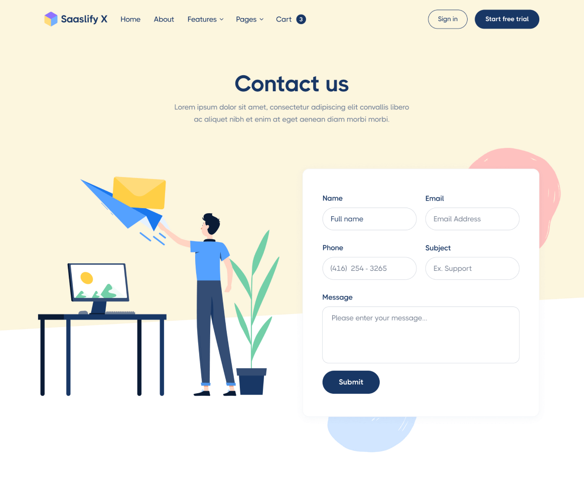 Saaslify X - Contact page - Modern SaaS Webflow Template