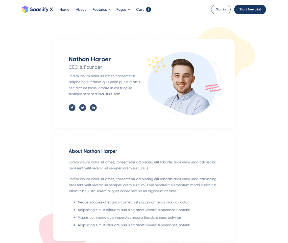 Saaslify X - Team Member page - Modern SaaS Webflow Template