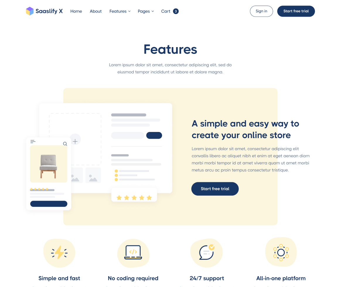 Saaslify X - Features page - Modern SaaS Webflow Template
