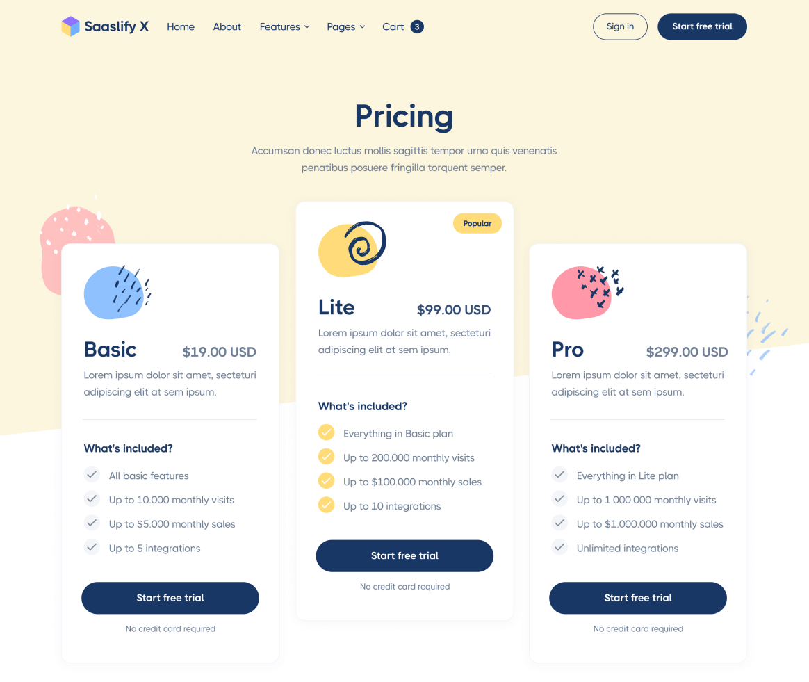 Saaslify X - Pricing page - Modern SaaS Webflow Template