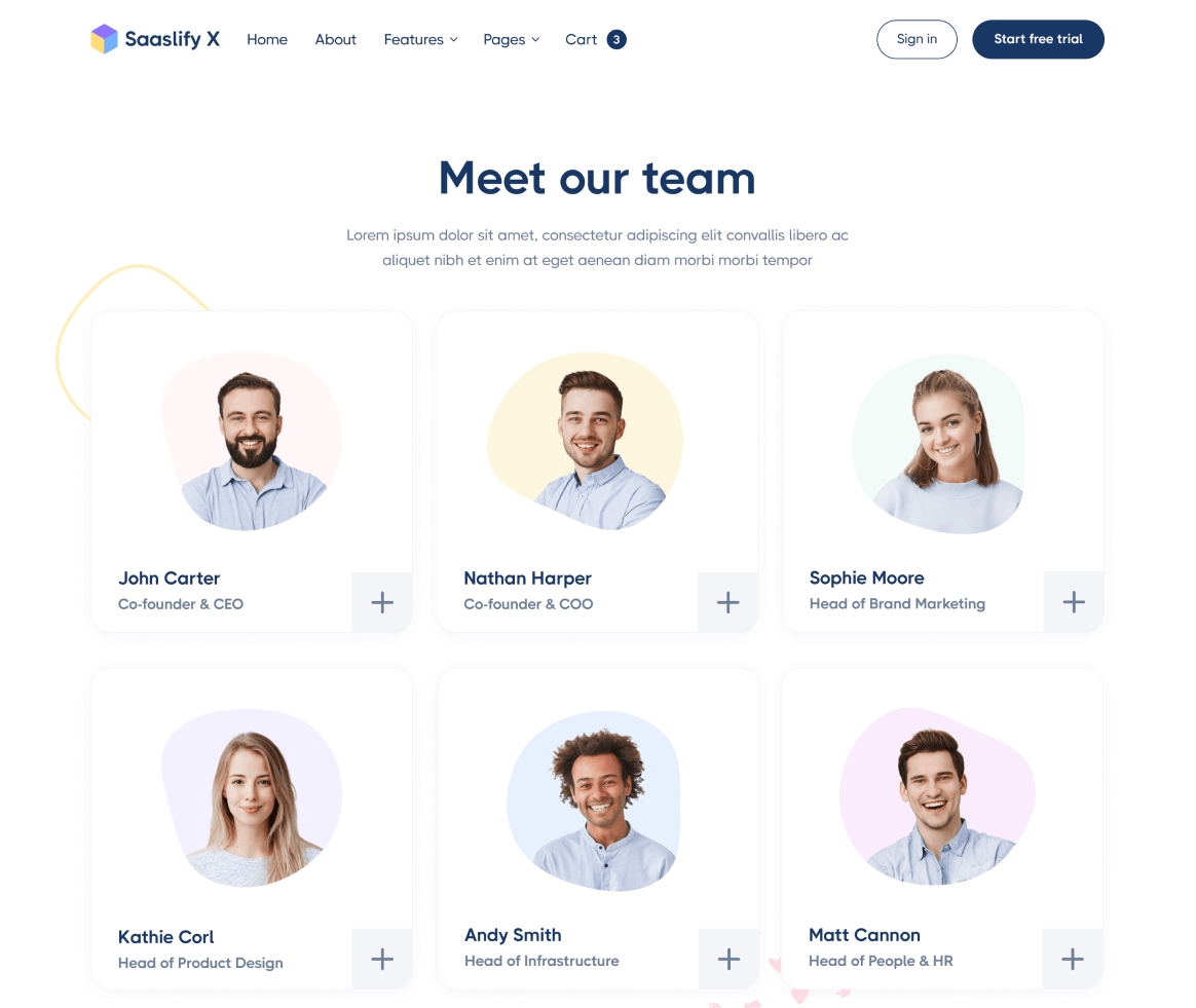 Saaslify X - Team page - Modern SaaS Webflow Template