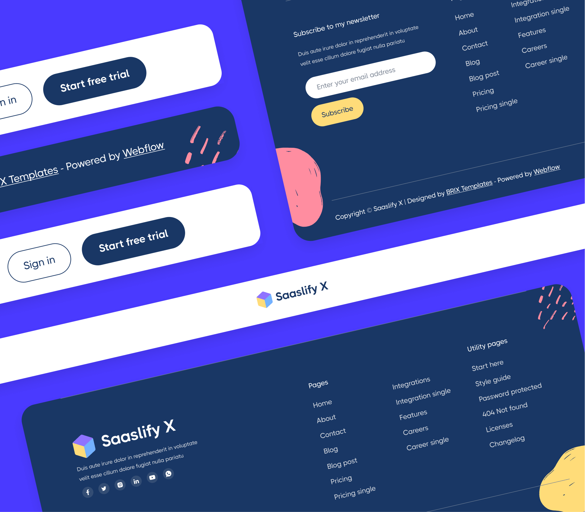 Saaslify X - 3 Headers and Footers - Modern SaaS Webflow Template