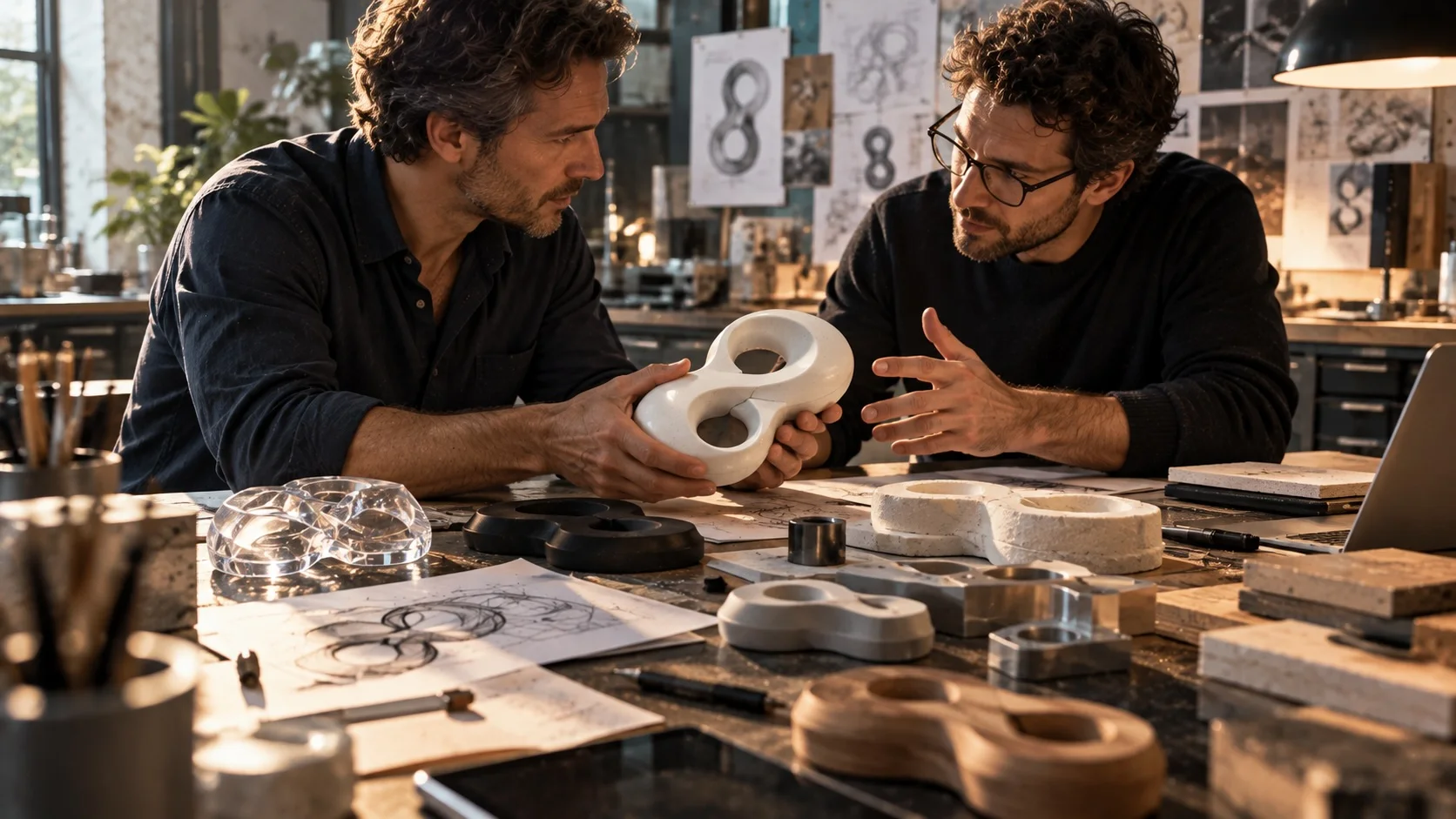 Un designer et un ingénieur échangent autour d'un prototype : traduire la contrainte technique en usage