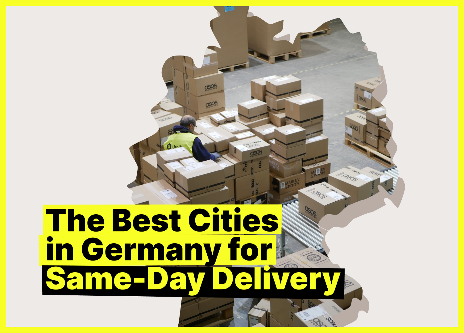 Graphic map of Germany with location pins highlighting top cities for same day delivery, title reading ‘The Best Cities in Germany for Same-Day Delivery’.