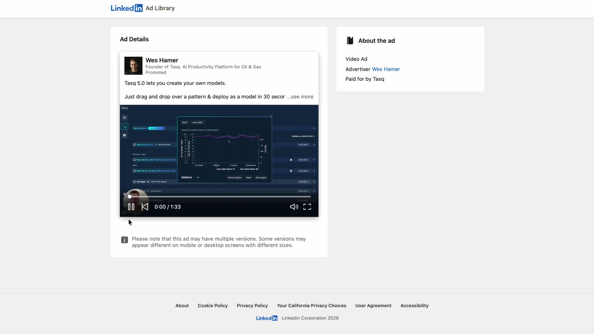 LinkedIn ad library ad details page