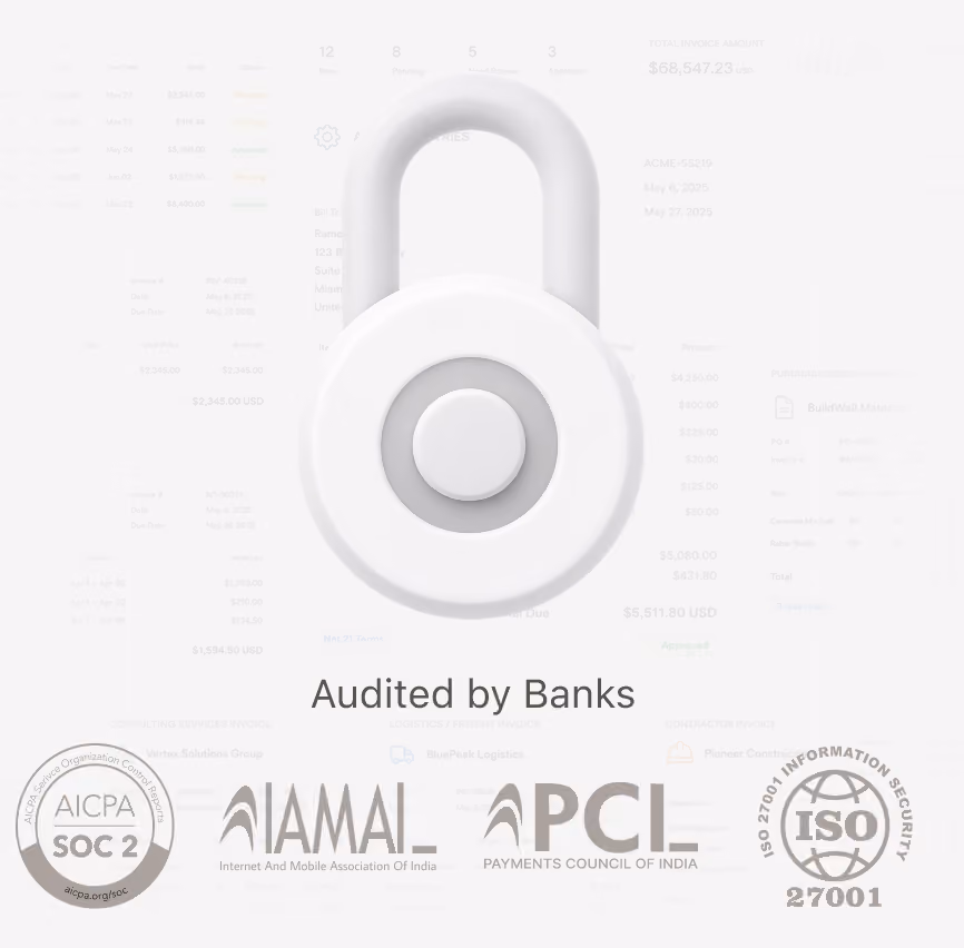 Security compliance badges showing Mysa's certifications including SOC 2, ISO, and other standards, reflecting successful bank audits and consistent vulnerability testing across the platform.