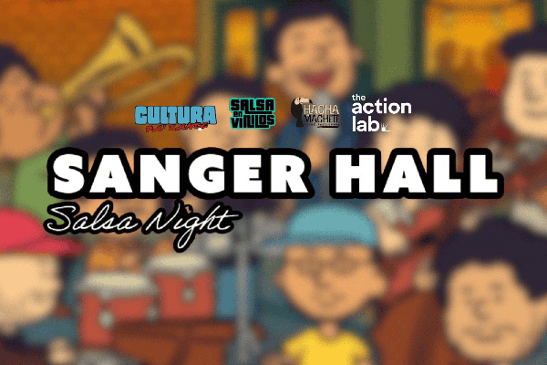 Illustrated salsa-themed poster advertising Sanger Hall Salsa Night