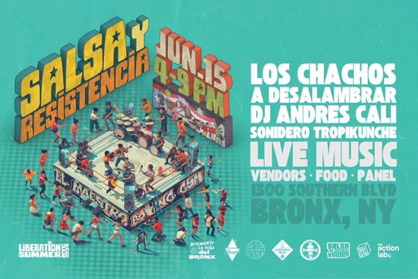 Flyer with an illustrated boxing ring filled with dancers.