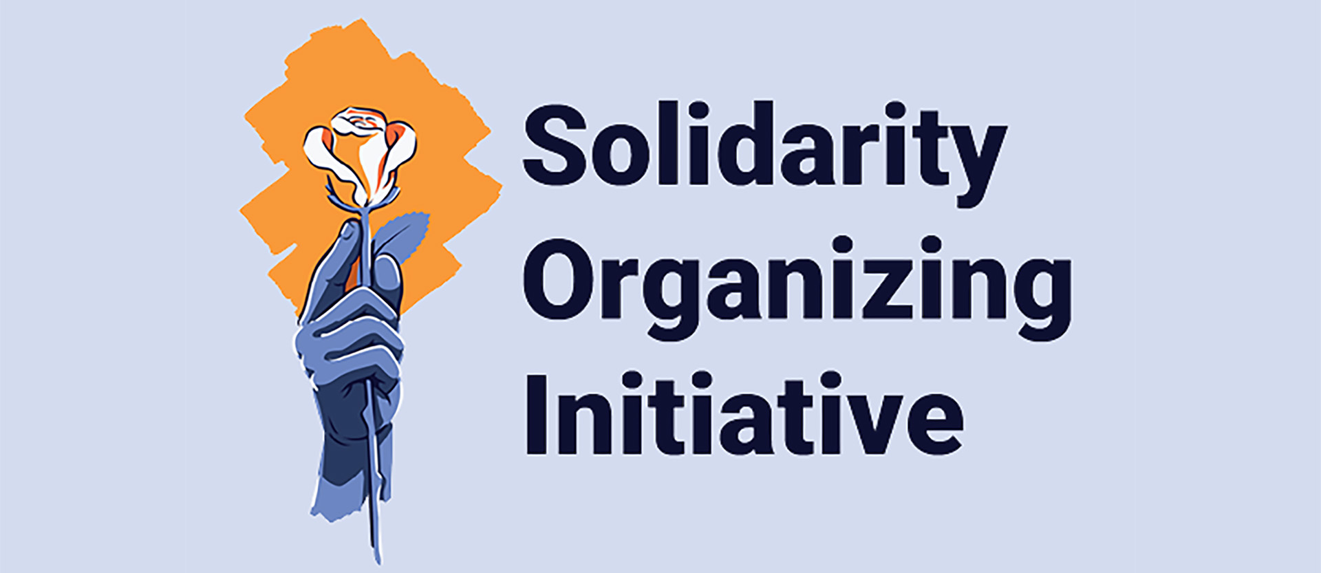 Logo for the Solidarity Organizing Initiative with an illustrated hand holding an orange rose.