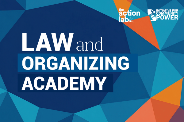 Orange and Blue Geometric Pattern Background with Law and Organizing Academy Titling