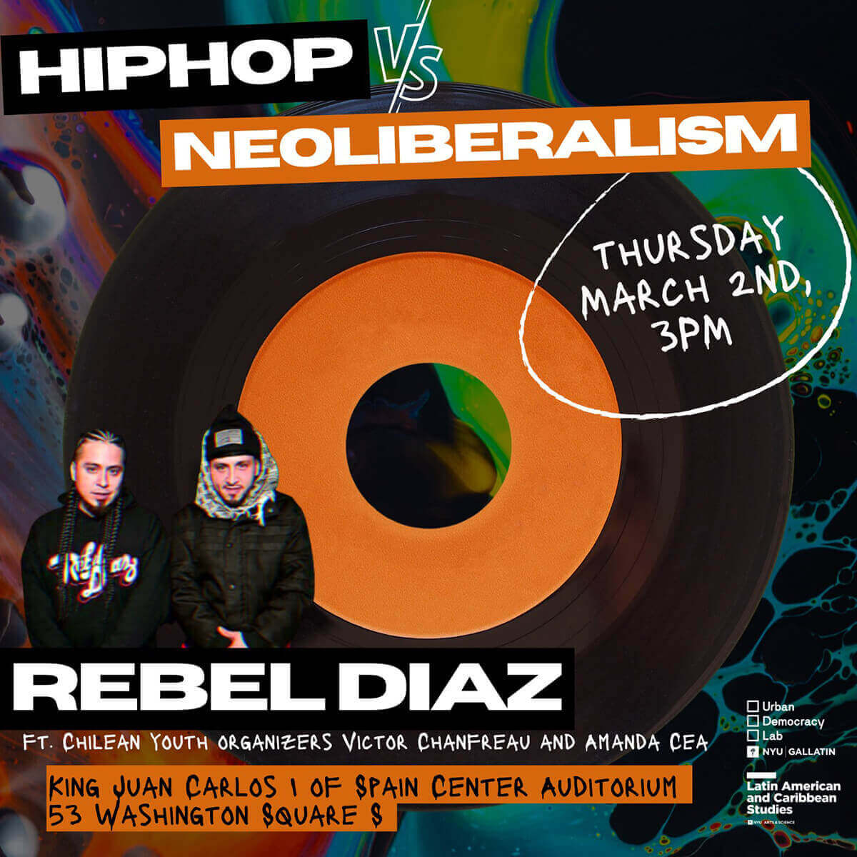Event poster for "Hip-Hop vs Neoliberalism
