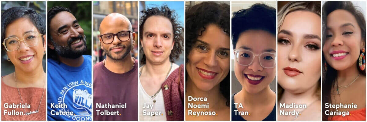 Seven individuals in a collage, each smiling and posed for a headshot