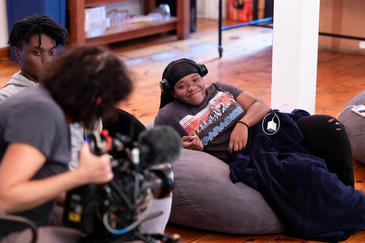 Group discussion in a living room