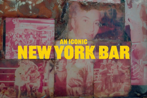 Collage of archival photos with text “An Iconic New York Bar,” representing the history and cultural legacy of Jimmy’s Corner in Times Square.