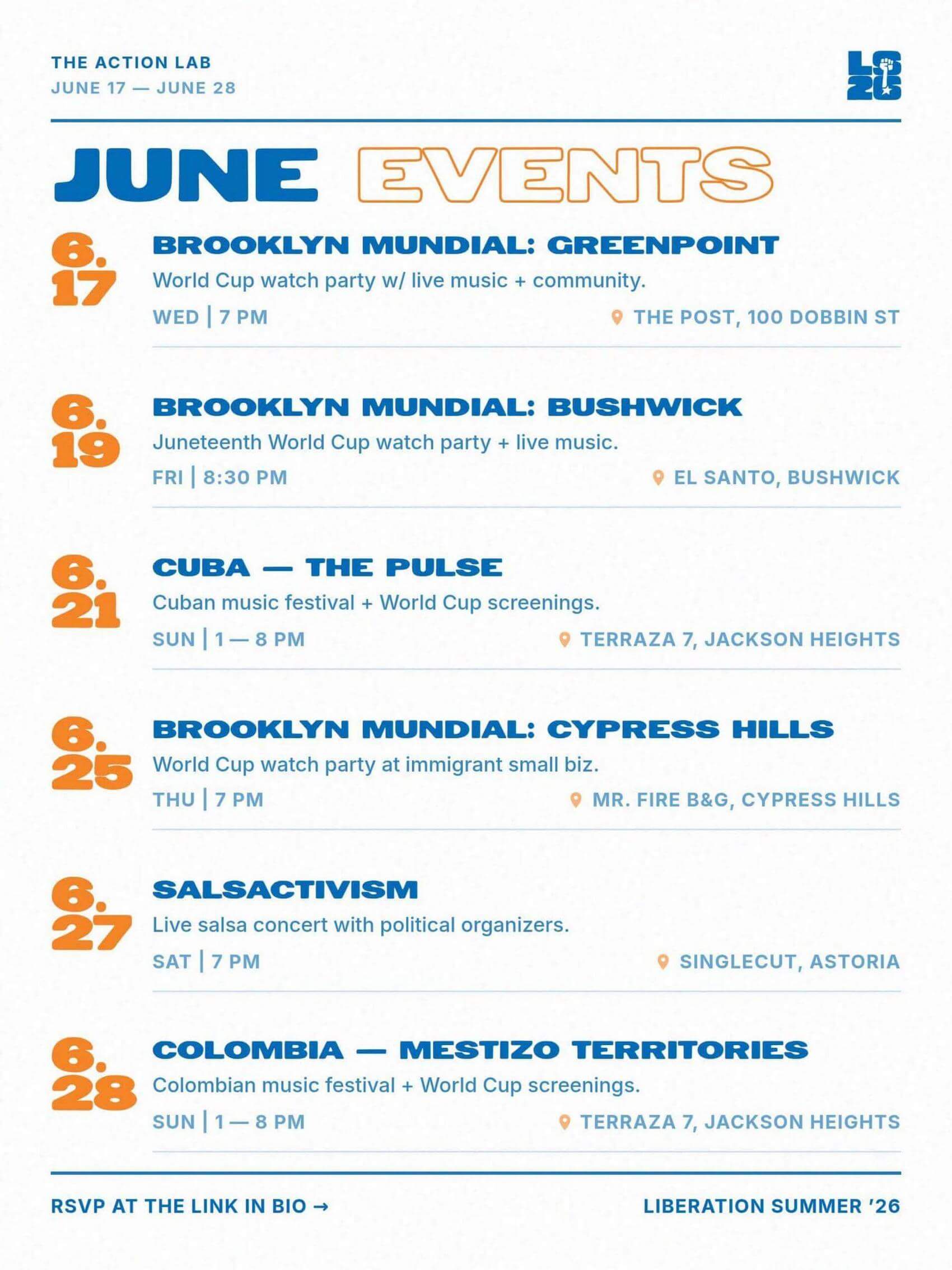 Text poster for Liberation Summer event with themes of culture as power, art into action, and joy into resistance.