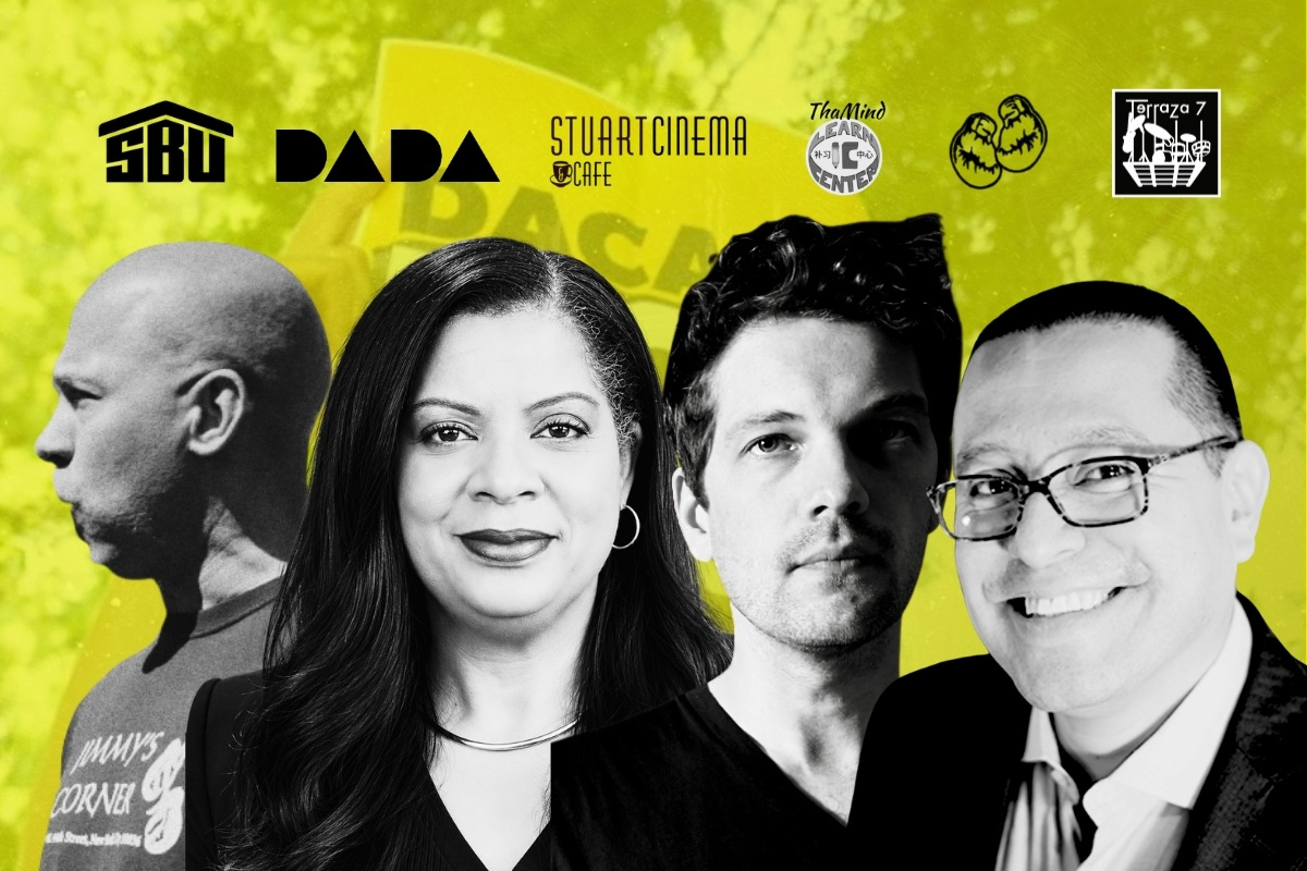 Portrait of the founding members of the Small Business United Steering Committee featuring leaders from Terraza 7, Jimmy's Corner, Stuart Cinema & Cafe, Dada Bar, and ThaMiND Learn IC Center, representing independent businesses across New York City.