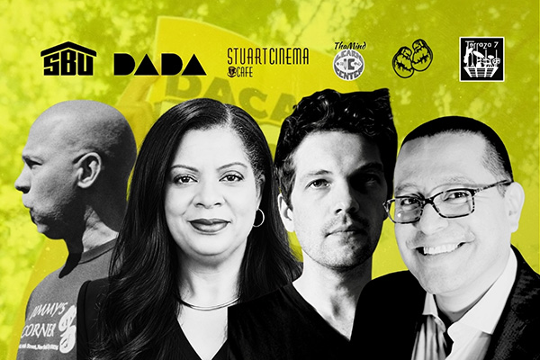 Portrait of the founding members of the Small Business United Steering Committee featuring leaders from Terraza 7, Jimmy's Corner, Stuart Cinema & Cafe, Dada Bar, and ThaMiND Learn IC Center, representing independent businesses across New York City.